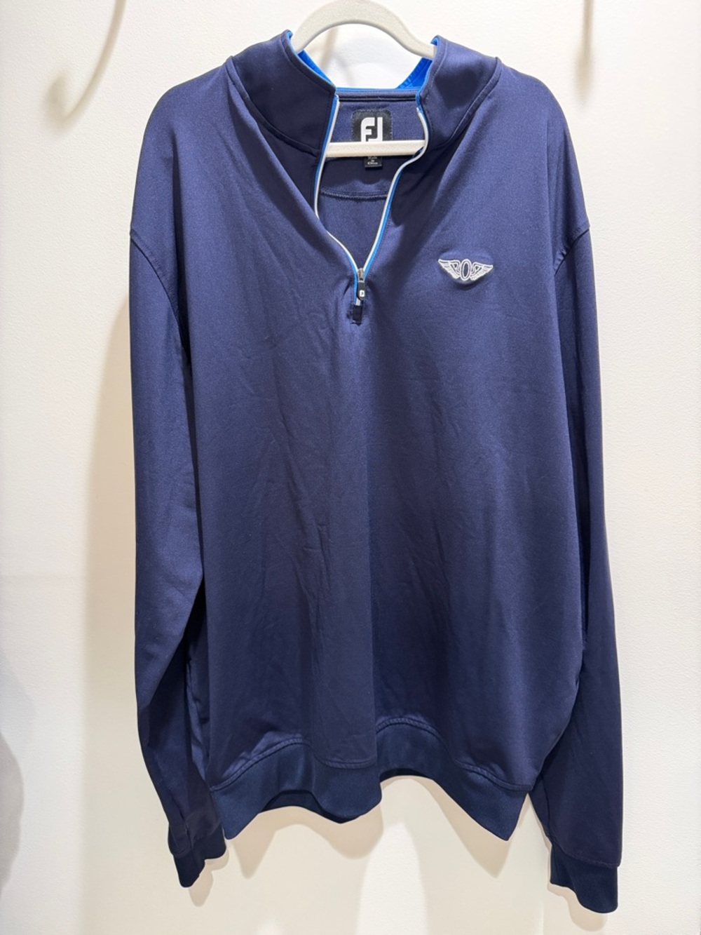 FootJoy Olympic Club Men’s Navy Half-Zip Golf Pullover with Light Blue Trim